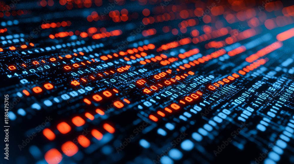 Fototapeta premium Abstract image of digital code flowing in vibrant colors, representing AI technology
