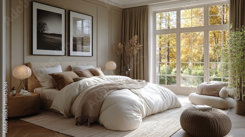 Cozy modern bedroom with natural light and minimalist decor featuring wooden ...