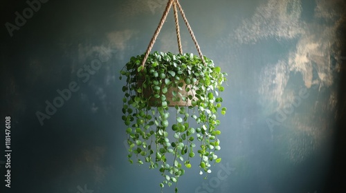 Hanging planter with lush greenery in a softly lit interior space during the day