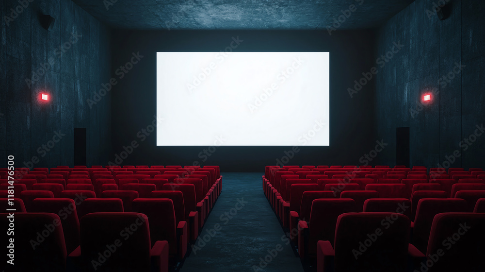 Fototapeta premium modern cinema interior with empty red seats and large screen