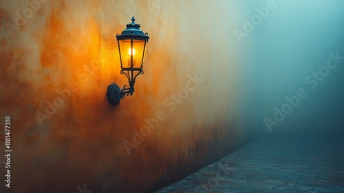 Elegant street lamp beside a minimalist wall on a calm morning