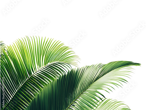 coconut palm tree leaves isolated on transparent or white background, png photo