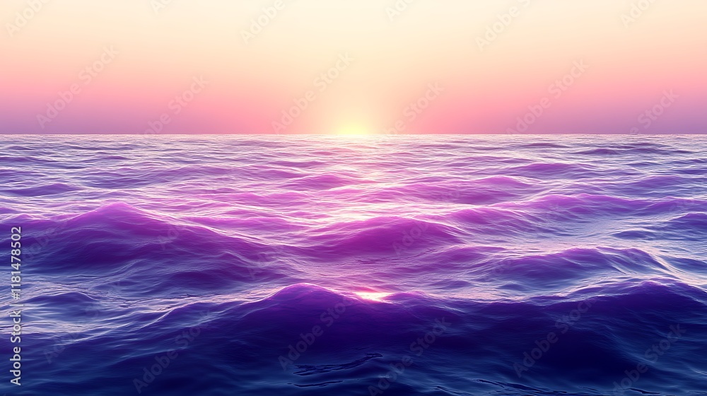 Obraz premium Purple sunset over calm ocean waves.