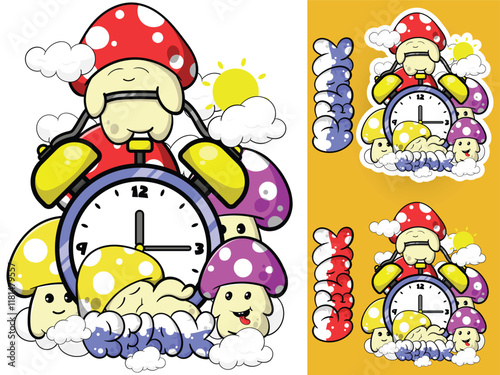 Doodle mushroom cute cartoon full vector