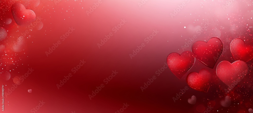 Obraz premium Romantic Red Valentine s Day Background with Floating 3D Hearts and Sparkling Bokeh Effect