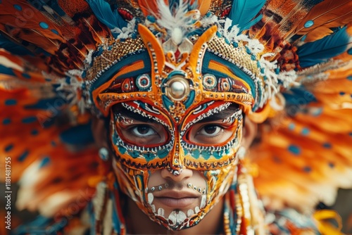Vibrant cultural performance showcasing traditional attire and makeup in a co...