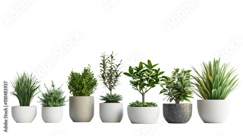 Collection of potted plants in various shapes and sizes, display