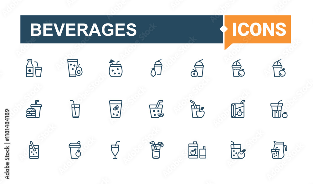 Beverages linear icon collection. Contains such icons as lemon, bottle, champagne, coconut, glass and more. Thin outline icons pack. Vector outline and solid icons collection. Beverages linear icon collection. Contains such icons as lemon, bottle, champagne, coconut, glass and more. Thin outline icons pack. Vector outline and solid icons collection.