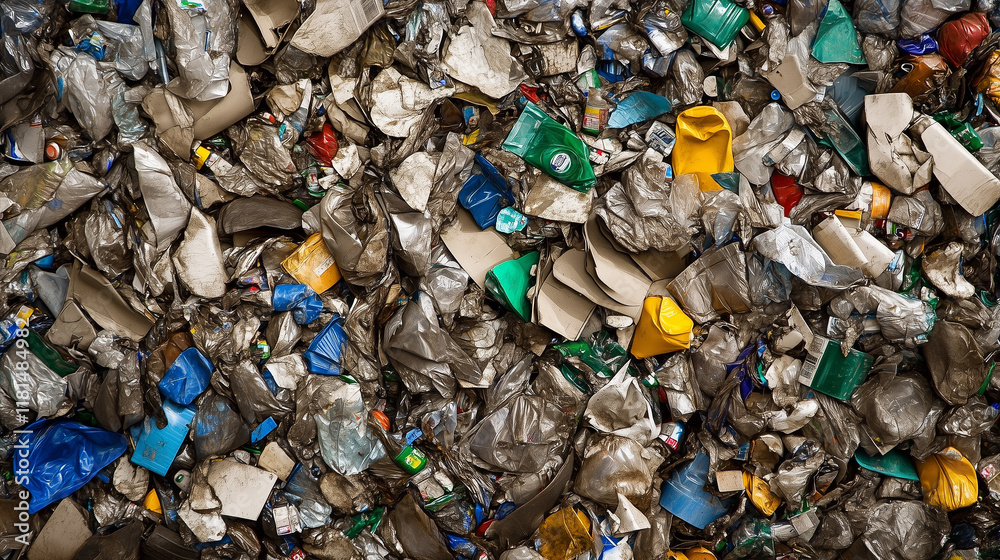 Pile of garbage filled with various discarded materials such as plastic bottles, crumpled paper, and food wrappers. Pile of garbage filled with various discarded materials such as plastic bottles, crumpled paper, and food wrappers.