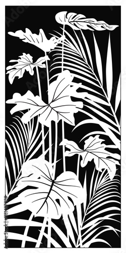 Vector room divider, Laser cut leaf panel, stencil divider. Wall art for home decor, room divider screens.