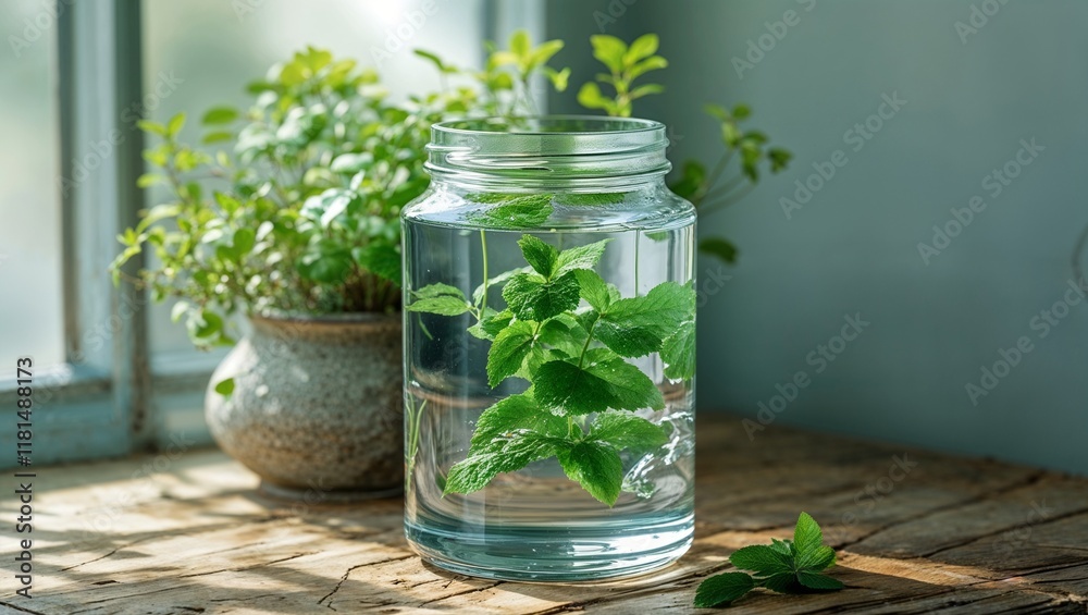 Clear Water in a Clear Jar, Reflecting Purity and Simplicity in a Transparent and Crisp Display