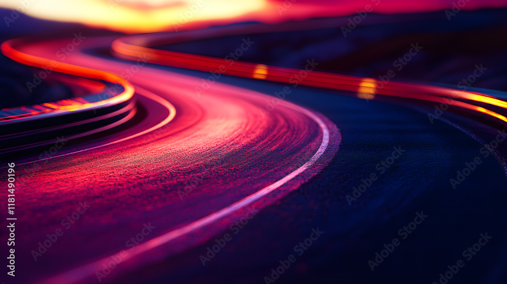 Fototapeta premium Close-up of a Curved Race Track Under Night Lights