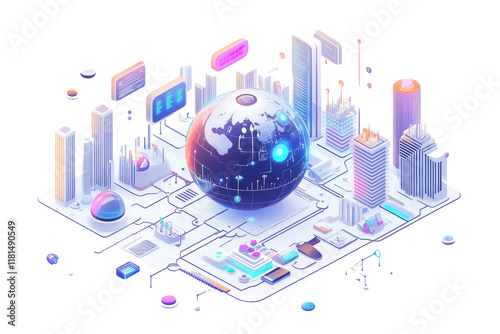 Global Network: Isometric Illustration of a Connected Digital World