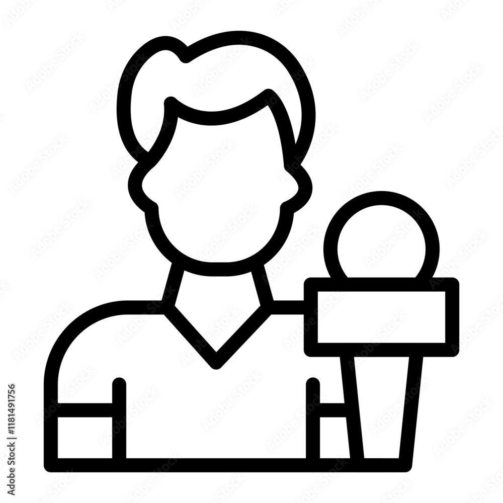 Male Journalist Vector Line Icon Design Male Journalist Vector Line Icon Design