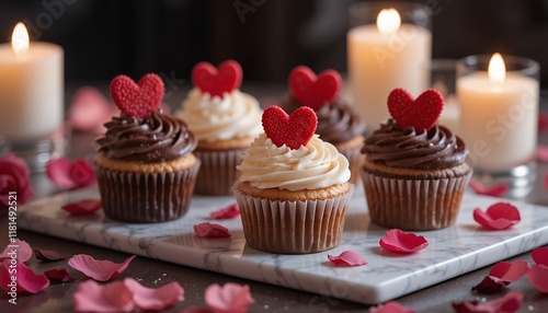 Romantic Valentine s Day Cupcakes with Candles photo