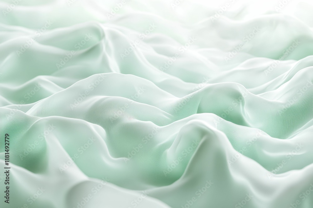 Obraz premium Soft, pale green fabric, flowing, draped waves.