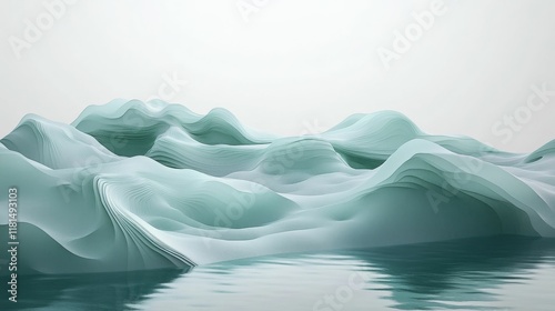Wallpaper Mural Abstract teal landscape; layered, wavy forms; calm water reflection. Torontodigital.ca