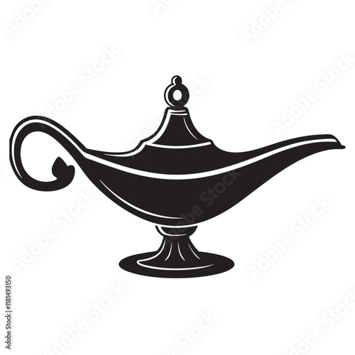 PrintAladdin lamp silhouette black vector, aladdin lamp icon. black Vector illustration