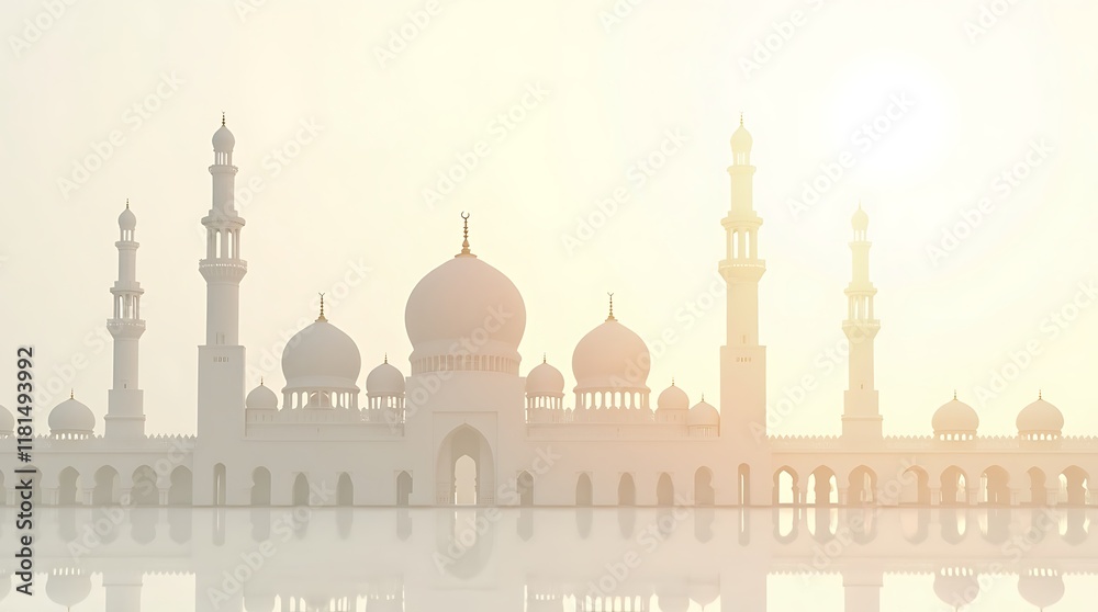 Obraz premium Serene Sunrise at the Grand Mosque: A Majestic Reflection