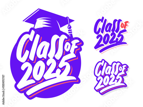 Class of 2025. Graduation stickers. Vector three design set.