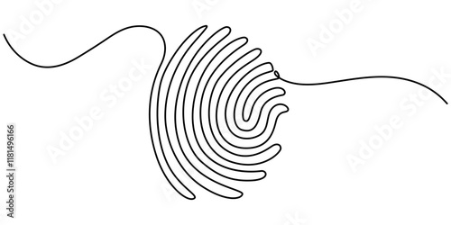 Linear drawing of a fingerprint. Continuous line drawing of biometric scan symbol on white background, Continuous one line drawing of a fingerprint illustration vector, Unique Fingerprint.