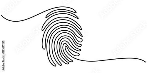 Linear drawing of a fingerprint. Continuous line drawing of biometric scan symbol on white background, Continuous one line drawing of a fingerprint illustration vector, Unique Fingerprint.