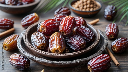 Dried Date Palm Fruits or Kurma, a Traditional and Nutritious Delight During Ramadan for Iftar and Suhoor photo