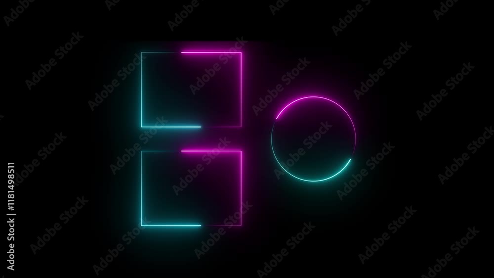 Neon glowing circle frame background animation. Neon glowing circle frame background animation.