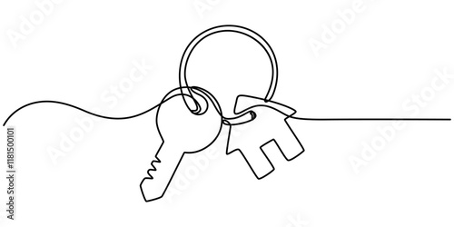 Real Estate Agent Single Line Icon, Continuous one line art drawing symbol of house keys, Real Estate Line Icon Vector Design, Continuous One Line Drawing Real Estate Icons Concept. Single Line Vector