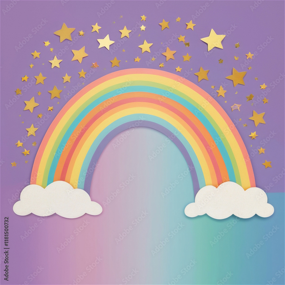 Colorful rainbow arches over whimsical clouds under a starry sky in a dreamy pastel landscape Colorful rainbow arches over whimsical clouds under a starry sky in a dreamy pastel landscape
