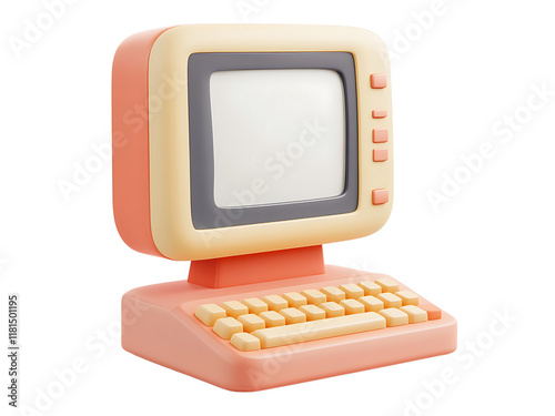 old retro computer isolated on transparent background or white background, png vintage computer cutout