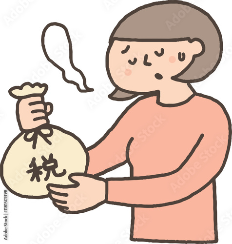 ため息をつきながら税金を納める若い女性