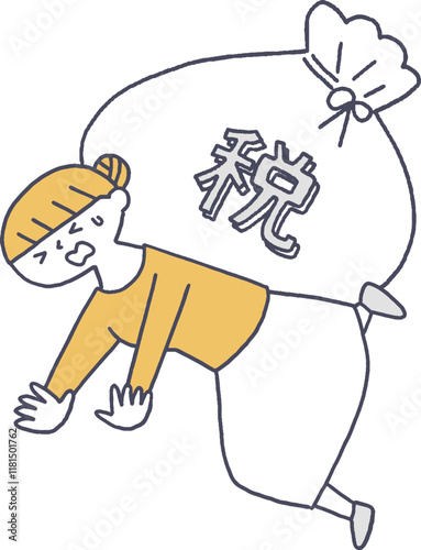 重い税金に苦しむ女性単色