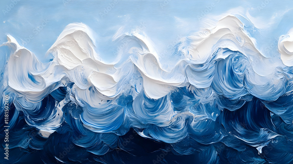 Obraz premium Blue Abstract Waves: Ocean Painting, Impasto Texture