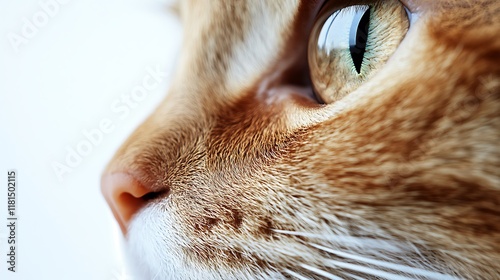 Closeup of an Abyssinian cats face isolated on a white background highlighting its smooth coat and almondshaped eyes photo