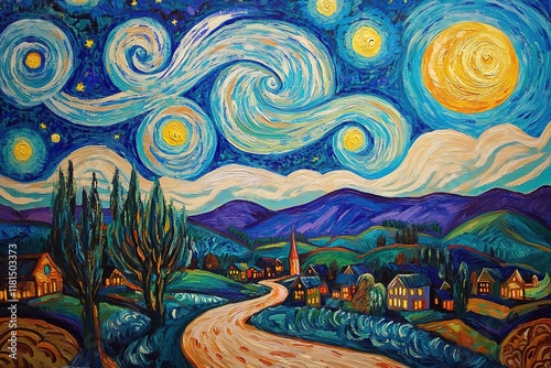 A Rural Grassland, painted in vibrant hues, Brings Life To The Art. The dense sky is rich with swirling oil pastel clouds in deep blues and soft whites. Golden grasses sway, dreamlike, evoking wonder.