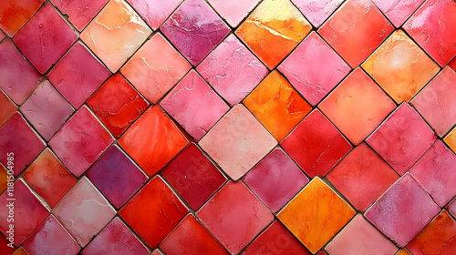 Pink and Orange Diamond Tile Pattern