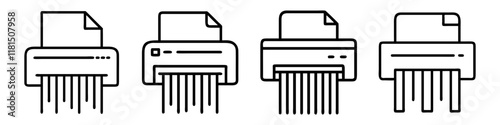 paper shredder icon, office line art, office vector - simple black line art icon of paper shredder perfect for logos, and office-themed designs.