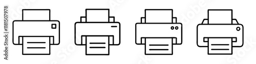printer icon, office line art, office vector - simple black line art icon of printer perfect for logos, and office-themed designs.