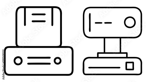 docking station icon, office line art, office vector - simple black line art icon of docking station perfect for logos, and office-themed designs.