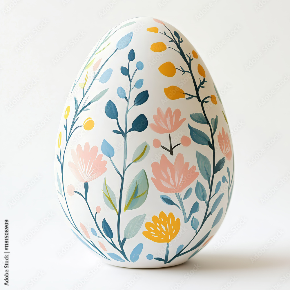 A minimalist Easter egg decorated with delicate hand-painted floral patterns in soft pastel tones. Perfect for spring, Easter, and decorative themes. A minimalist Easter egg decorated with delicate hand-painted floral patterns in soft pastel tones. Perfect for spring, Easter, and decorative themes.