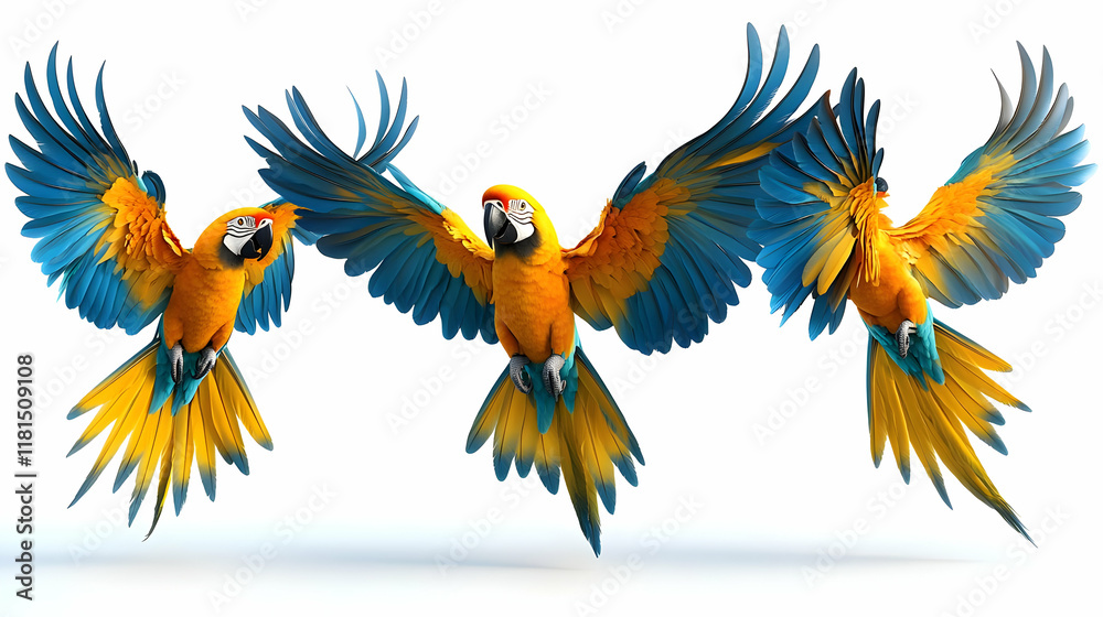 Obraz premium Blue and Gold Macaw Flight: Wings Spread Wide