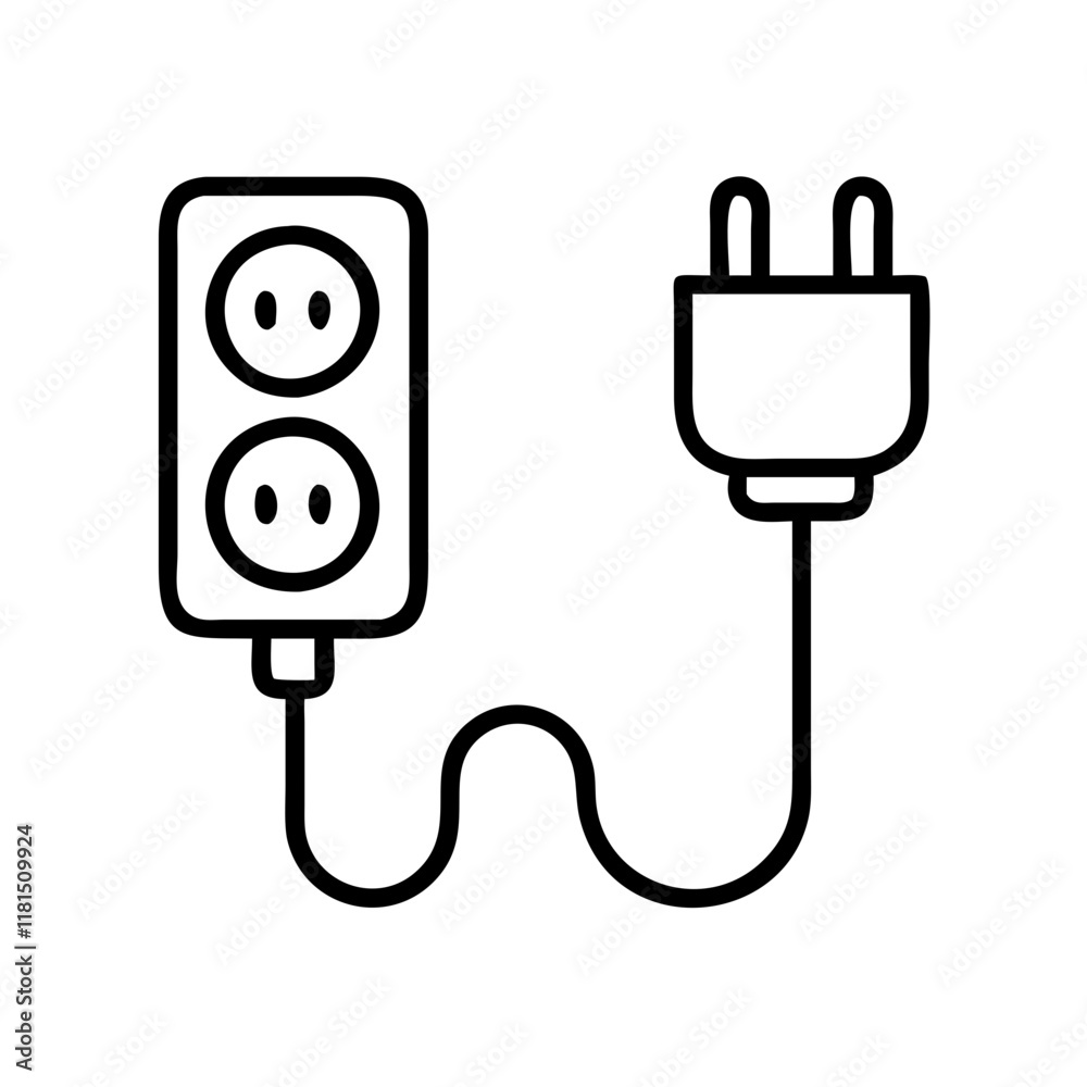 extension cord icon, office line art, office vector - simple black line art icon of extension cord perfect for logos, and office-themed designs.