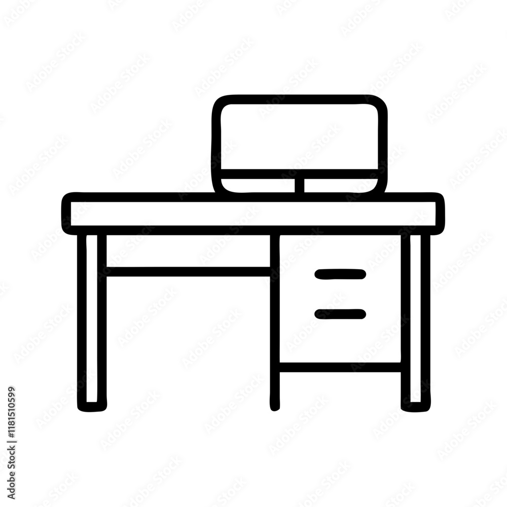office desk icon, office line art, office vector - simple black line art icon of office desk perfect for logos, and office-themed designs. office desk icon, office line art, office vector - simple black line art icon of office desk perfect for logos, and office-themed designs.