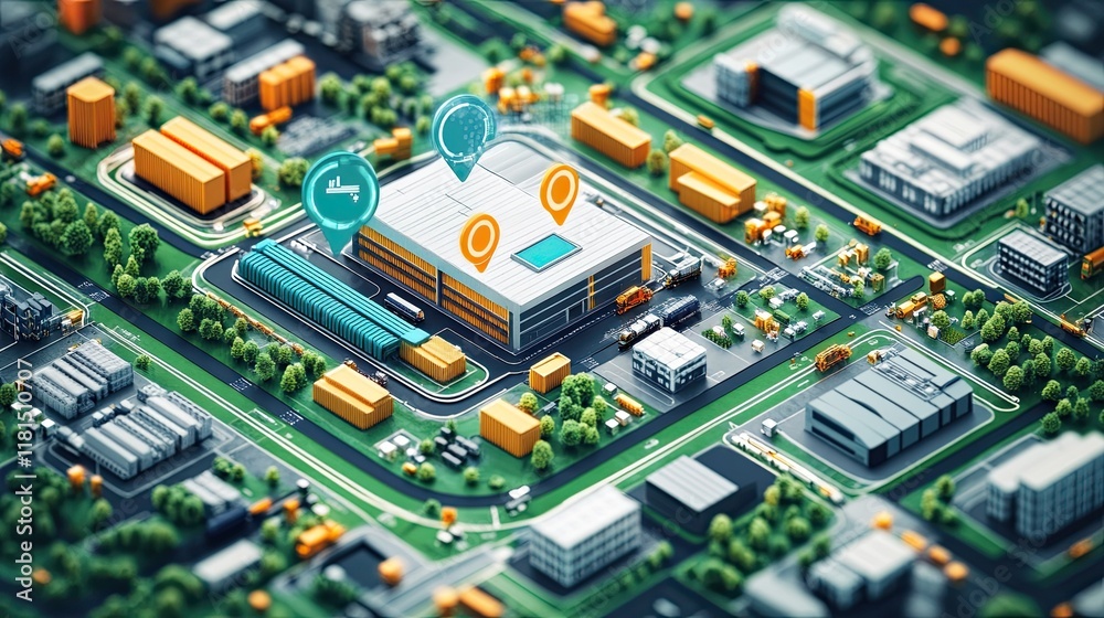 A digital map showing an AI-powered supply chain system, where goods are automatically routed and tracked from factory to consumer. A digital map showing an AI-powered supply chain system, where goods are automatically routed and tracked from factory to consumer.