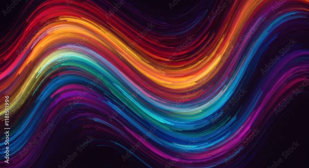 Abstract Waves of Color: A mesmerizing abstract backdrop with vibrant, dynamic waves of color in red, orange, yellow, green, blue, purple and indigo flowing against a dark background. Abstract Waves of Color: A mesmerizing abstract backdrop with vibrant, dynamic waves of color in red, orange, yellow, green, blue, purple and indigo flowing against a dark background.