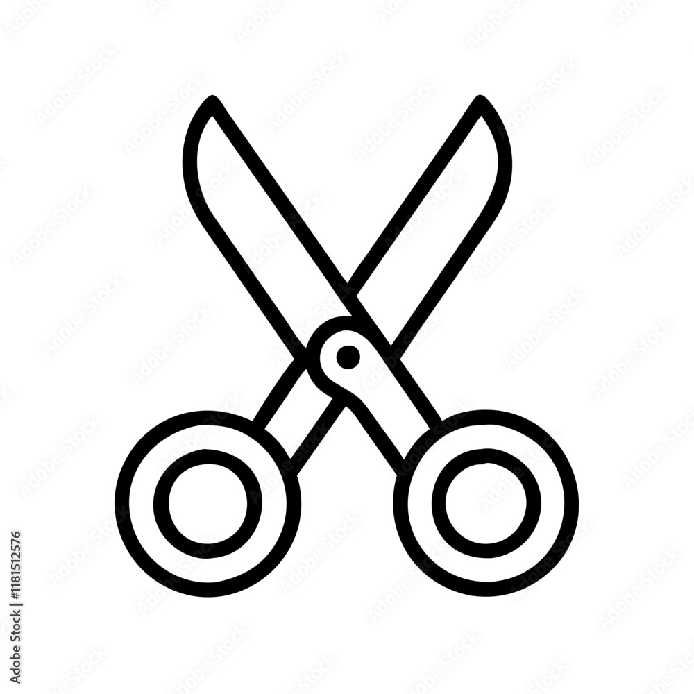 scissors icon, office line art, office vector - simple black line art icon of scissors perfect for logos, and office-themed designs.
