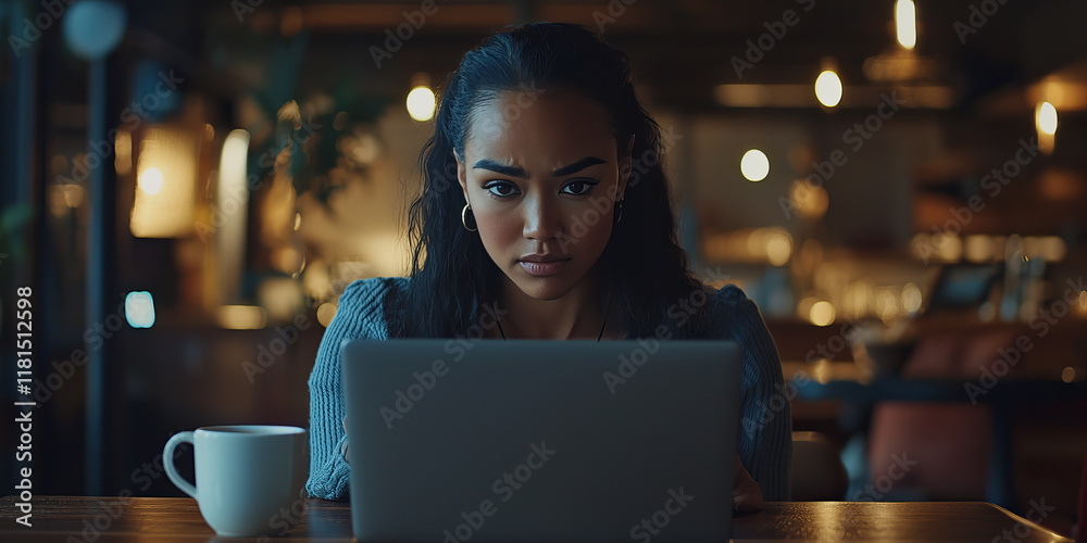 Woman in Deep Contemplation at Cozy Cafe Table Woman in Deep Contemplation at Cozy Cafe Table