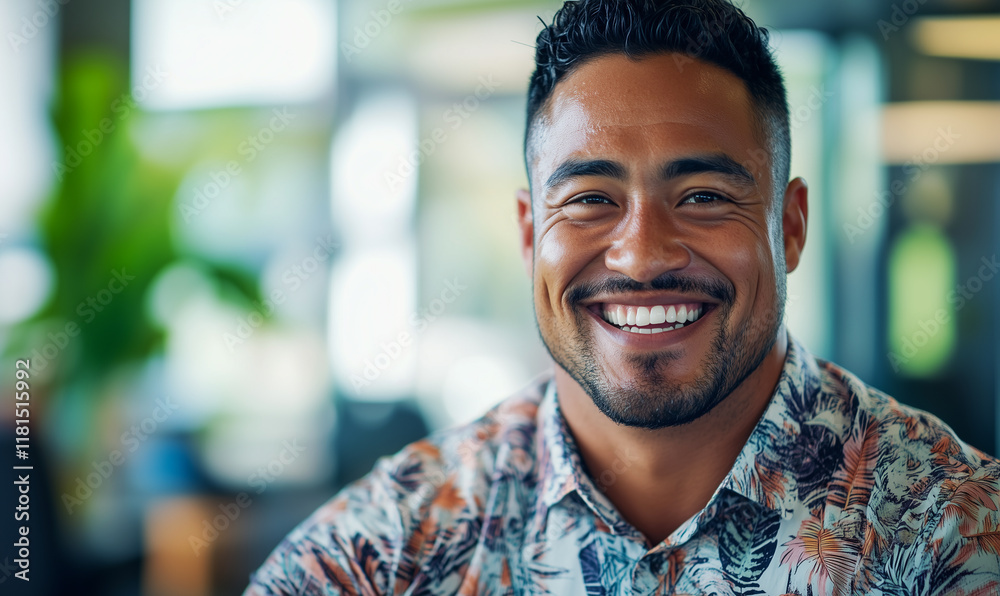 Handsome Maori man at business office, generated ai Handsome Maori man at business office, generated ai