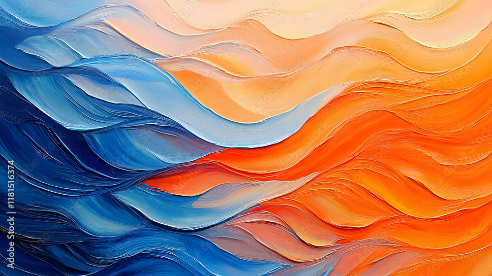 Abstract Blue, Orange, Peach Waves: Textured Art Abstract Blue, Orange, Peach Waves: Textured Art